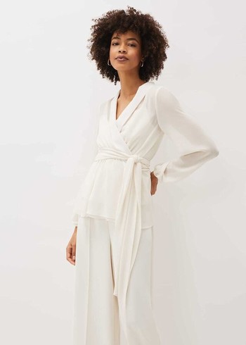 Phase Eight Florentine Semi-Sheer Wrap Shirts White Canada | FZGISD-914